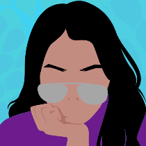 Stitch: Cartoony graphic of a Black person with long hair and glasses, their chin resting on their hand